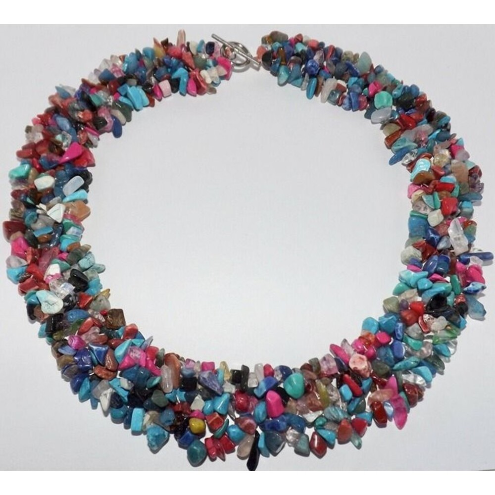 Semi Precious Genuine Stone Chip Collar Necklace Colorful UNIQUE
